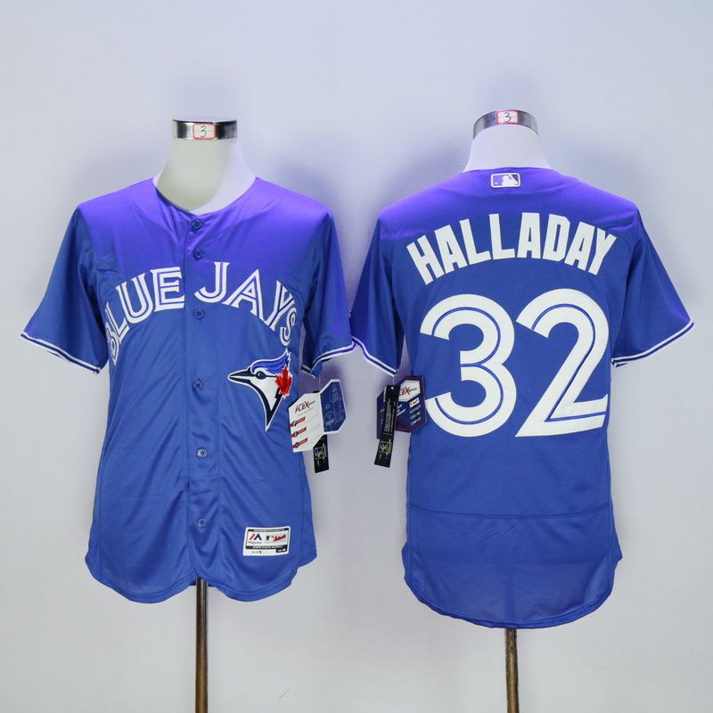 Men Toronto Blue Jays 32 Halladay Blue MLB Jerseys